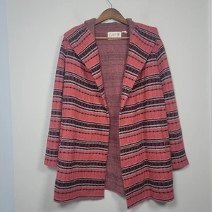 Anthropologie Field Flower M Wool Hooded Open Front Striped Cardigan Coat - Picture 1 of 11
