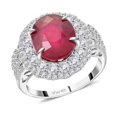 9.35ctw Niassa Ruby (FF) & White Topaz  Halo Ring Platinum Plate Sterling Size 8 - Image 1 of 4