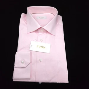ETON EXCLUSIVE GOLD DRESS SHIRT 17.5 37 38 PINK TWILL CONTEMPORARY SLIM ELEVATED - Picture 1 of 13