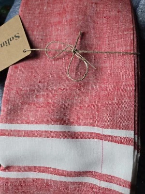 Linen Placemats Set of 4 Red Stripe Retail $49 SOLINO HOME - Image 1 of 2
