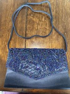 Sasha Vintage Blue Floral Beaded Evening Clutch Crossbody Bag Party Handbags - Picture 1 of 7