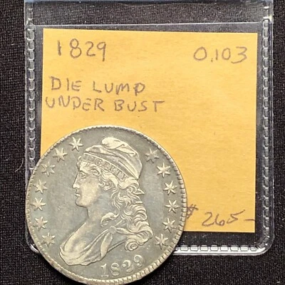 Medio dólar busto tapado 1829 50c O-103 troquel bulto debajo del busto Foto 1 de 4