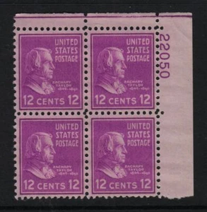 1938 Zachary Taylor Prexy 12c Sc 817 MNH nice OG eye plate block 22050 (09 - Picture 1 of 1