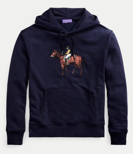 Ralph Lauren Purple Label Mens Navy Standing Horse Logo Fleece Hoodie Sweater