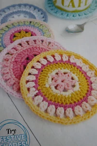 Pattern To Crochet Pretty Coasters In Drops cotton.- 4.5ins diameter - Picture 1 of 1
