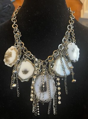 Collar de cadena de metal armado cuentas facetadas diamantes de imitación de ágata geoda en rodajas de imitación de 24" Foto 1 de 4