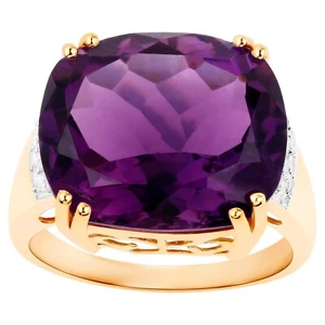 Natural Amethyst Statement Ring Diamond Setting 11.5 Carats 14K Gold - Picture 1 of 8
