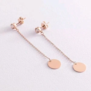 Earrings rose gold 585 14k threader gift for her cubic zirconia coins 5.05g 58mm - Picture 1 of 4