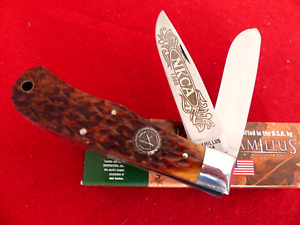 Camillus USA 4.5" closed 2 Blade 1988 NKCA bullet bone stag trapper knife MINT