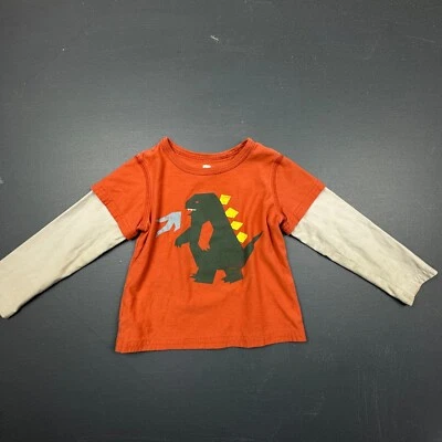 Tea Collection Toddler Boys Long Sleeve Shirt 18-24M Orange Dino Graphic Cotton - Image 1 of 4