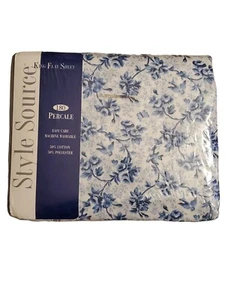 Vintage Sears Springs blaue Vögel Blumen KÖNIG FLACHES BLATT 180 Perkal Toilette Delft - Bild 1 von 9