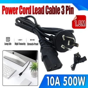 Power Cord Lead Cable 3 Pin Australian Plug to IEC-C13 Socket 500W 10A 1.5M AU - Picture 1 of 12