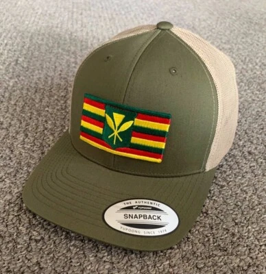 Hawaii Kanaka Maoli Original Flag SnapBack Trucker Mesh Cap Handmade in America - Image 1 of 2