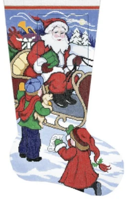 Needlepoint Handpainted Lee Christmas Stocking Heres my List Santa 23" - Image 1 of 4