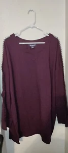 NEW Roamans Sz 3X 30/32 Purple Crew Neck Sweatshirt 3/4 Open Sleeve Top 4X 5X - Picture 1 of 4
