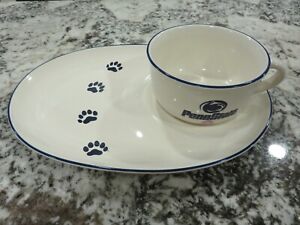 Penn State Pfaltzgraff Blue White Snack Tray w/Soup Dip Mug NWT