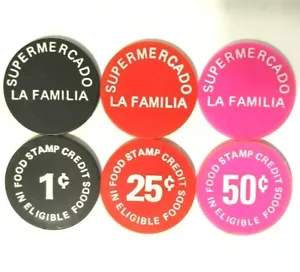 Set 3 SUPERMERCADO LA FAMILIA Ficha Cupones ARECIBO FOOD STAMP Token PUERTO RICO - Picture 1 of 7