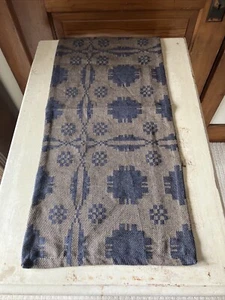 14"x 56" RUNNER Blue Tan Cotton Pioneer Weave Primitive Woven Vtg Reproduction - Picture 1 of 4