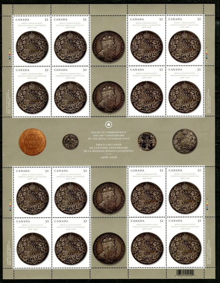 CANADA 2008, COINS: ROYAL CANADIAN MINT CENTENARY, Scott 2274 SHEET OF 16, MNH - Image 1 of 1