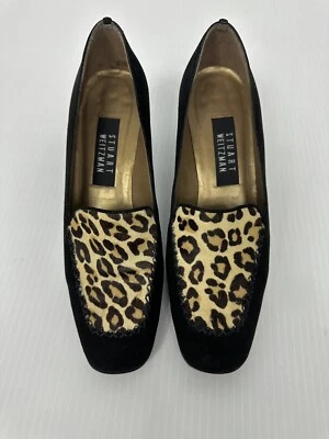 Zapatos mocasines Stuart Weitzman de gamuza leopardo pelo de becerro tacón bloque para mujer talla 8” Foto 1 de 4