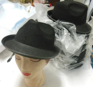 Lot of 24 Theatrical short Brim Fedora Felt Hat 21.25" circmfrnc ch/adult Black  - Picture 1 of 12