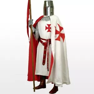 Medieval Dress Red Templar Crusader Tunic Surcoat & Cloak Reenactment Larp SCA - Picture 1 of 7