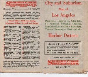 Gran mapa a color de 1928 de Los Ángeles CA publicado por Security Bank & Trust - Imagen 1 de 2