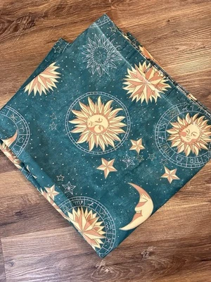 Vintage Celestial Shower Curtain Green Sun Moon Whimsigoth Decor - Image 1 of 3