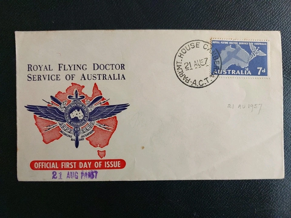 1957 The Royal Flying Doctor Service FDC, Royal, Blue/red Unaddressed  (A13) - image 1 of 1