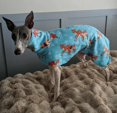 Hund Snood Pullover Fleece Hausmantel Italienisch Whippet Lurcher Bambi Weihnachten 28" - Bild 1 von 4