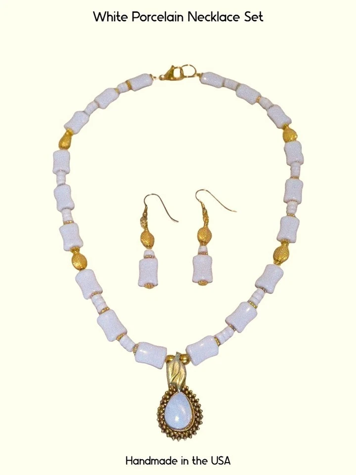 Collar de cuentas de porcelana vintage blanco - Conjunto de collar de madreperla para mujer Foto 1 de 4