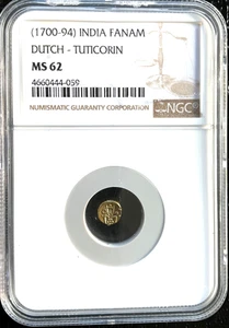 1700 - 1794 Indien Gold Fanam Münze, Dutch-Tuticorin, NGC MS 62, 059 - Bild 1 von 2