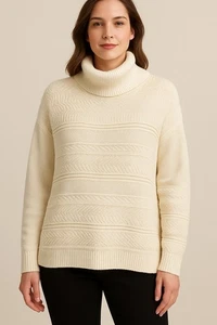 Chaps Damen XXL Creme Struktur Strick Rollkragen Pullover Pulli Grob Kuschelig - Bild 1 von 4