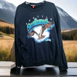 Mitchell & Ness Seattle Seahawks Crew Sweatshirt black Mens M 2xl - Picture 1 of 7