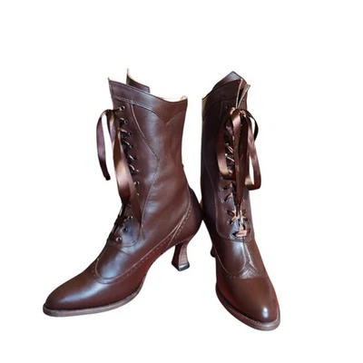 Oak Tree Farms Victoriano Eduardiano Botas con Cordones Cuero Marrón Para Mujer Talla 10 Foto 1 de 4