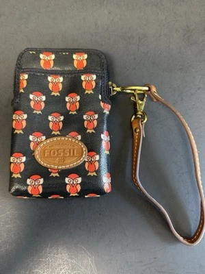 Cartera pulsera fósil vintage lona encerada búho mudo estuche teléfono correa de cuero Foto 1 de 4