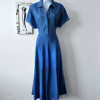 NUEVO CON ETIQUETAS AKRIS PUNTO Minimalista Denim Lavado Midi Vestido Recortado Kimono Mangas Talla 8 Foto 1 de 4