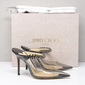 Jimmy Choo Bing 100, Size 36 (6 US) Black Patent Leather Crystal Strap Heels - Picture 1 of 8