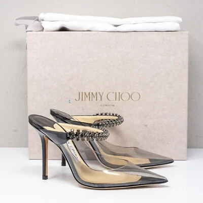 Jimmy Choo Bing 100, talla 36 (6 EE. UU.) negro charol cristal correa tacones Foto 1 de 4