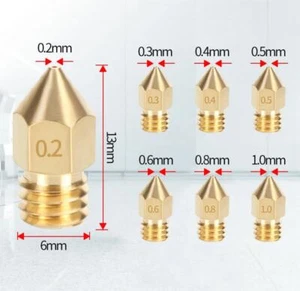 20pcs 0.2/0.3/0.4/0.5 mm Extruder Nozzles For MK8 3D Printer Brass 3.00 mm - Picture 1 of 8