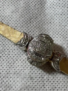 Vintage 14K Gold Diamonds Flip Hidden Alben 17 Jewels Ladies Watch Bracelet - Picture 1 of 9