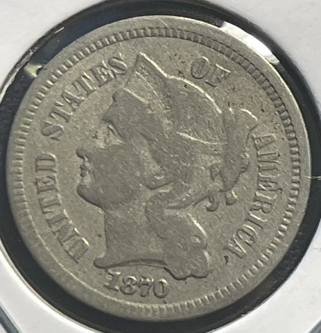 1870 Three Cent Piece - Good Nickel 3c US Type Coin P5-5 Cover