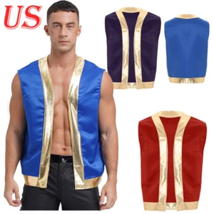Mens Halloween Fancy Dress up Jacket Arabian Prince Open Front Vest Tank Top - Picture 1 of 42