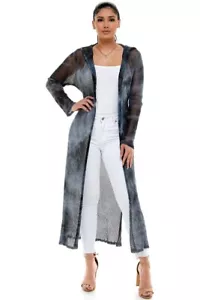 T-Party Fishnet Tie Dye Hoodie Cardigan Midnight Blue Small - Picture 1 of 5