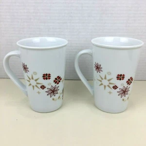 Starbucks Coffee Mugs Gold Star Snowflakes Poinsettia Tea 12 oz Holiday Mugs - Picture 1 of 5