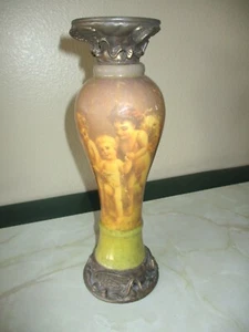 Victorian Style Cherub Candlestick Holder, Ribbon/Wings Brass Top/Base, 10-1/2" - Picture 1 of 14