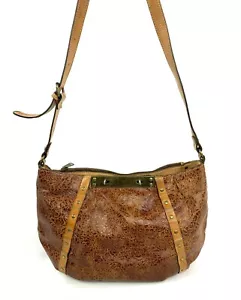 Patricia Nash Brown Embossed Leather Crossbody Shoulder Bag Bronze Turn Locks - Picture 1 of 12