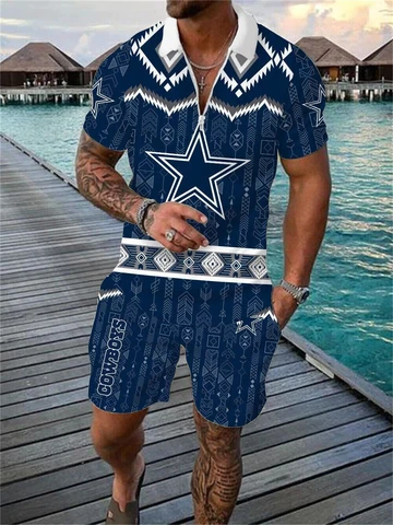 Mens Dallas Cowboys Tracksuit 2 Piece 3D Print Zip-up T-Shirts Shorts Trunks Set Cover