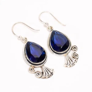 Sterling Silver Blue Sapphire Stone Dangle Drop Mothers day New Earrings Jewelry - Picture 1 of 6