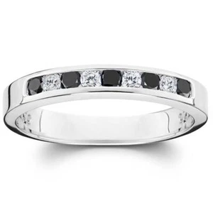 1/3ct Treated Black & White Diamond Channel Set Womens 10k White Gold Ring - Picture 1 of 4